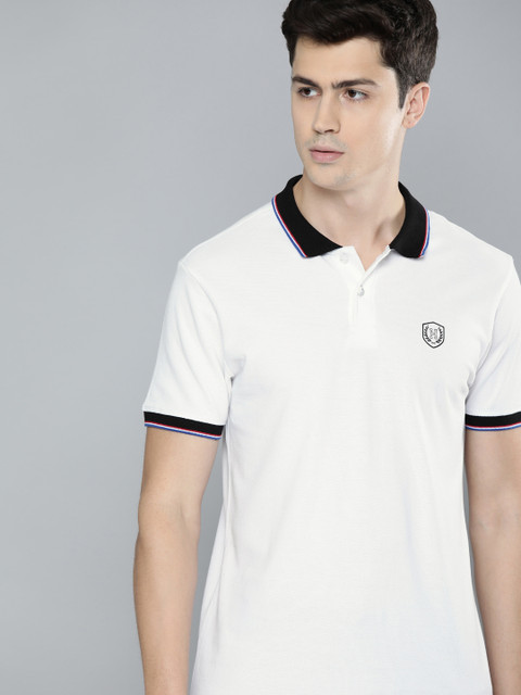

Harvard Men White Solid Polo Collar Pure Cotton T-shirt with Freshon Technology