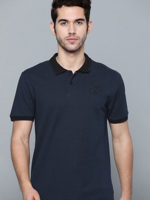 

Harvard Men Navy Blue Solid Polo Collar Anti Microbial T-shirt