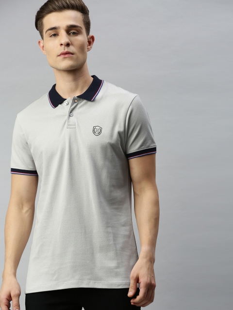 

Harvard Men Grey Solid Polo Collar Anti Microbial T-shirt