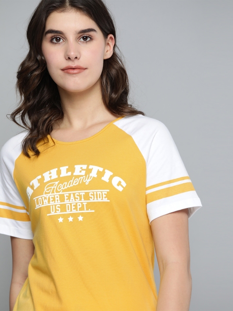 

Harvard Women Mustard Yellow & White Printed Round Neck T-shirt