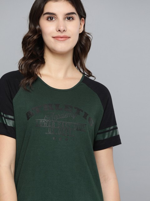 

Harvard Women Green & Black Pure Cotton Printed Round Neck T-shirt
