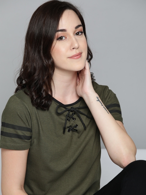 

Harvard Olive Green Pure Cotton Regular Top