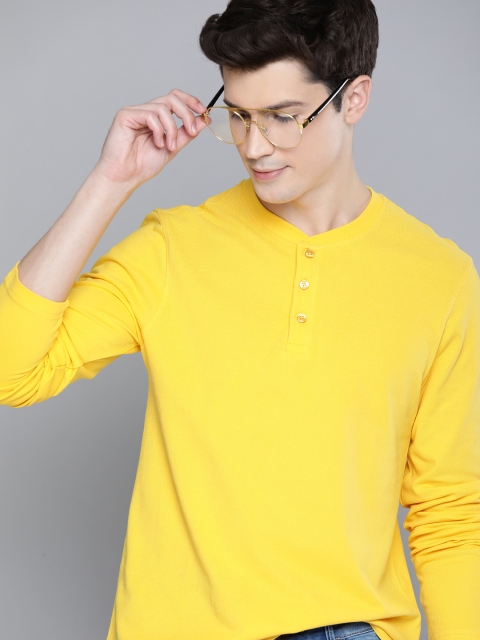 

Harvard Men Yellow Solid Henley Neck Antimicrobial T-shirt