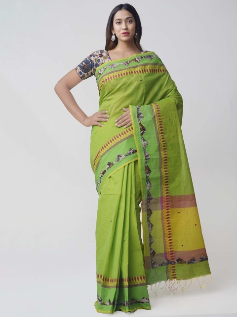 

Unnati Silks Green Pure Cotton Solid Mangalagiri Saree