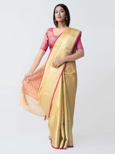 

Unnati Silks Beige & Pink Silk Cotton Woven Design Banarasi Saree