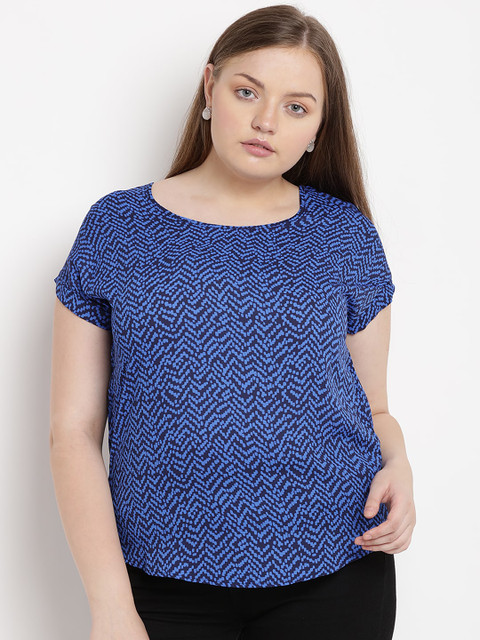 

The Pink Moon Plus Size Women Blue Printed Top
