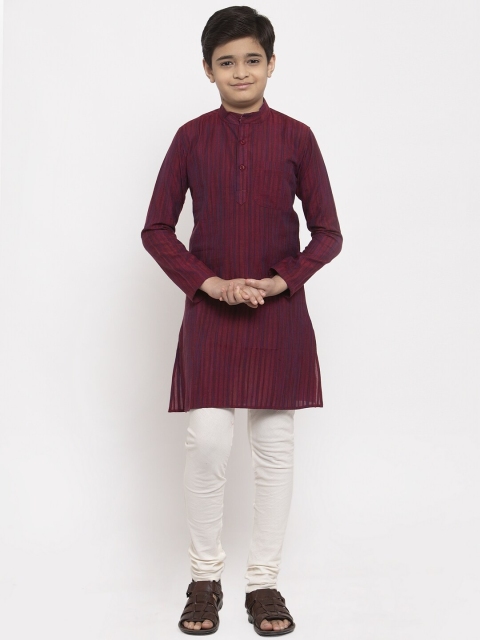 

NEUDIS Boys Maroon & White Striped Handloom Kurta with Churidar