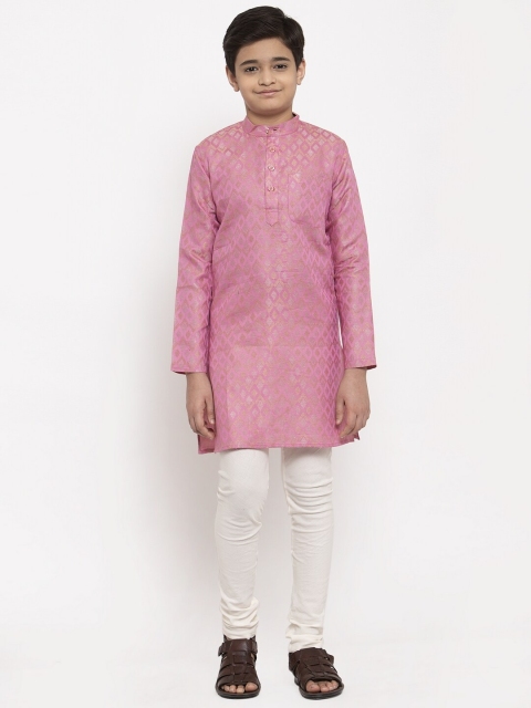 

NEUDIS Boys Pink & White Geometric Print Handloom Kurta with Churidar