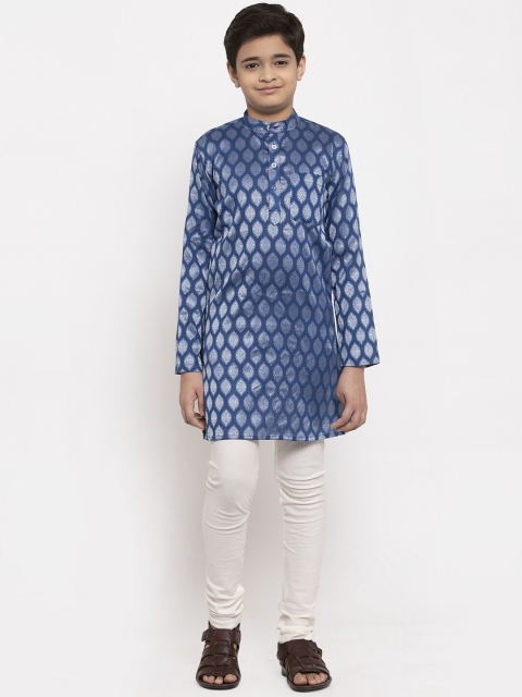 

NEUDIS Boys Blue & White Woven Design Handloom Kurta with Churidar