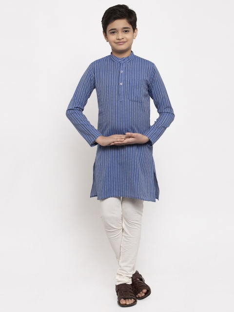 

NEUDIS Boys Blue & White Striped Handloom Kurta with Pyjamas