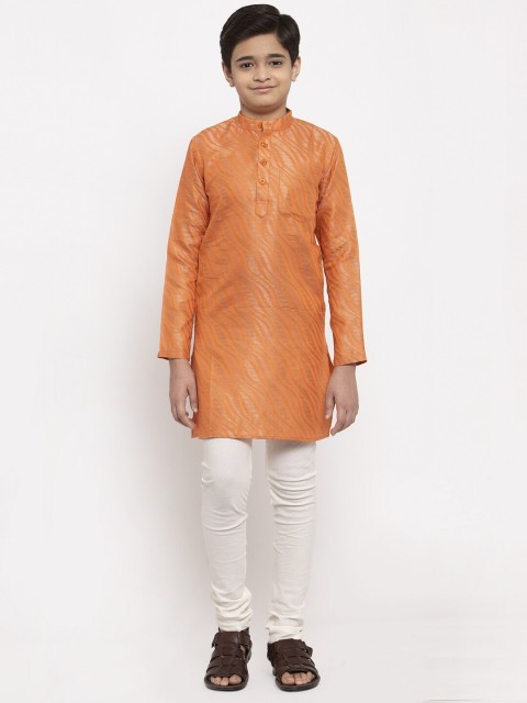 

NEUDIS Boys Orange & White Woven Design Handloom Kurta with Pyjamas