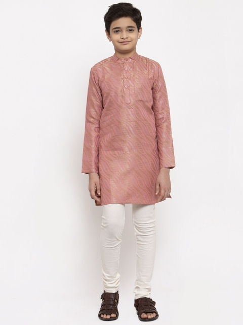 

NEUDIS Boys Pink & White Woven Design Handloom Kurta with Pyjamas