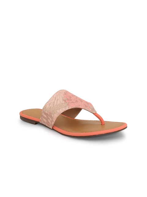 

Siendo Desi Women Pink & Gold-Toned Woven Design Open Toe Flats