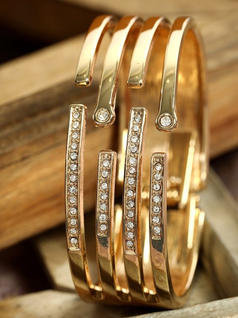 

ANIKAS CREATION Gold-Plated CZ-Studded Handcrafted Cuff Bracelet