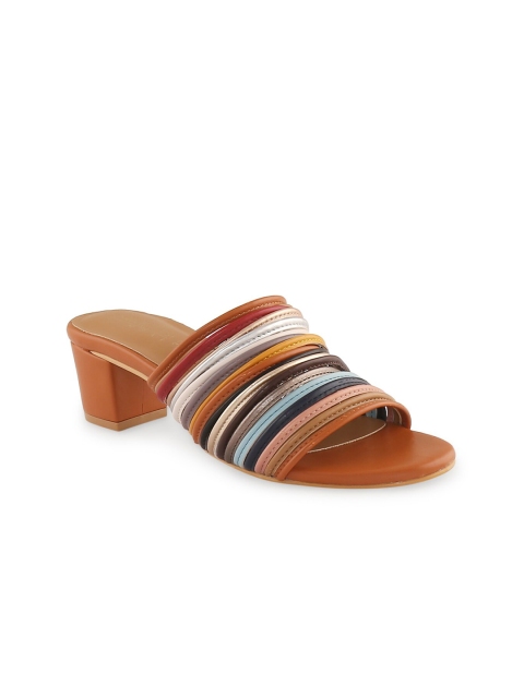 

Siendo Desi Women Multicoloured Striped Strappy Heeled Mules, Multi