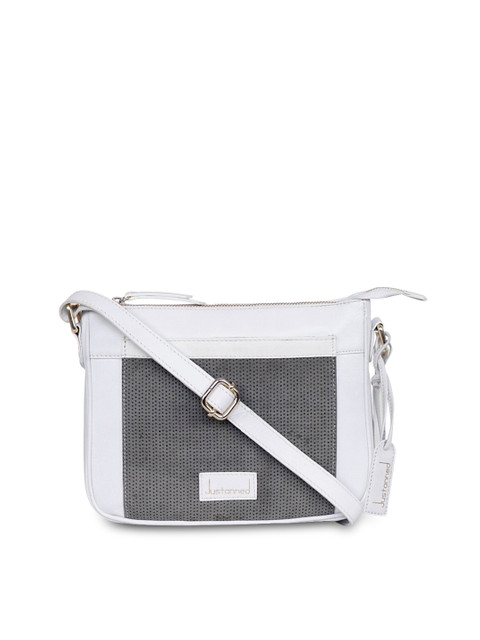 

Justanned White & Grey Colourblocked Leather Sling Bag