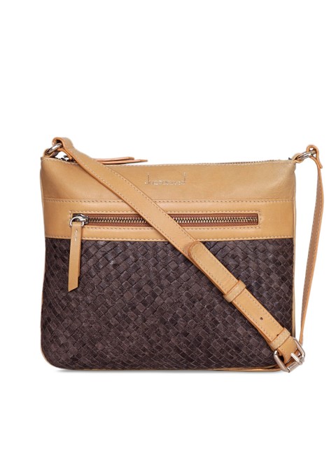 

Justanned Beige & Brown Colourblocked Leather Sling Bag