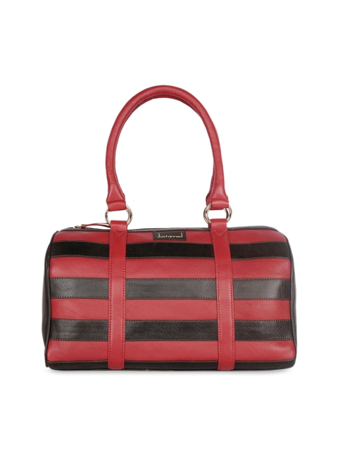 

Justanned Red & Olive Brown Striped Leather Satchel Bag