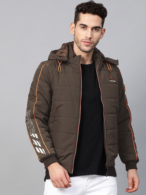 

Fort Collins Men Olive Brown Solid Lightweight Hooded Padded Jacket