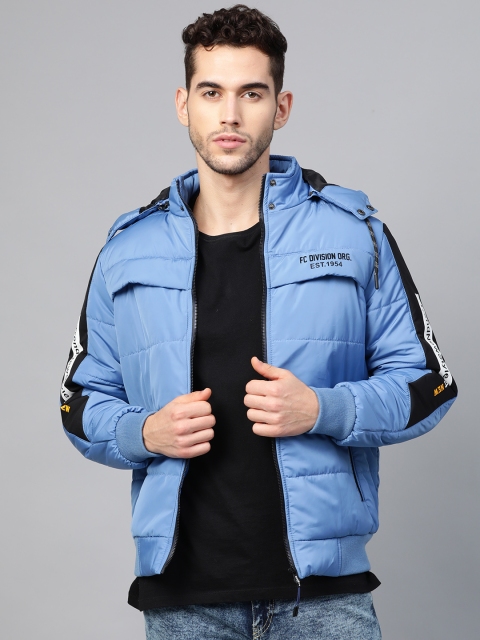 

Fort Collins Men Blue Solid Lightweight Padded Jacket with Detachable Hood