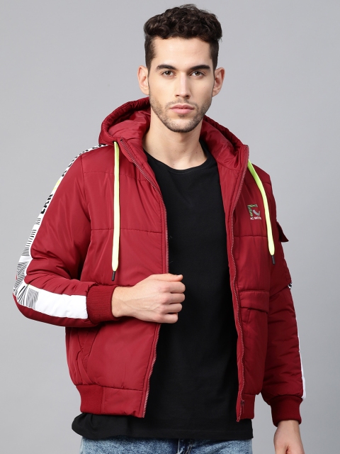 

Fort Collins Men Maroon Solid Lightweight Hooded Bomber Jacket