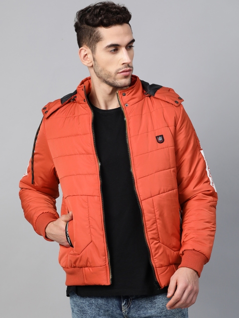 

Fort Collins Men Orange Solid Lightweight Hooded Bomber Jacket