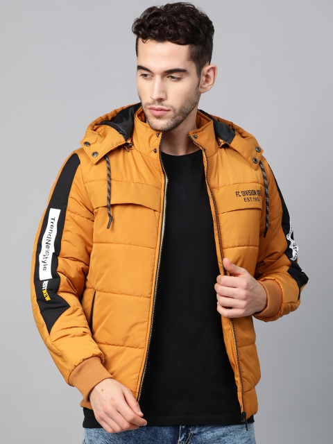 

Fort Collins Men Mustard Yellow Solid Lightweight Hooded Bomber Jacket
