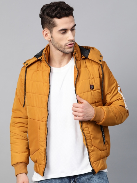 

Fort Collins Men Mustard Yellow Solid Lightweight Padded Jacket with Detachable Hood