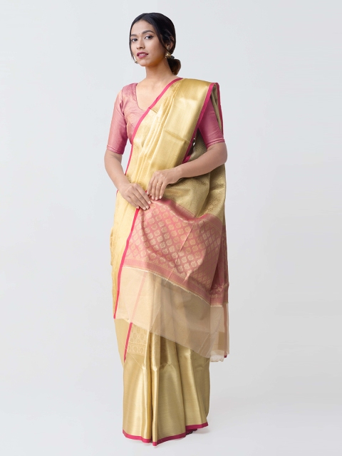 

Unnati Silks Beige & Pink Silk Cotton Woven Design Banarasi Saree