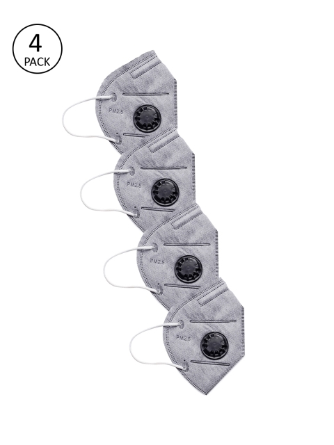 

Bene Kleed Unisex Pack of 4 Pcs Grey Reusable 5-Ply Protective N95 Masks With Valve