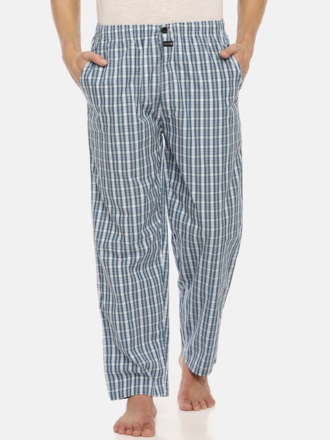 

Macroman M-Series Men Teal Blue & White Checked Lounge Pants