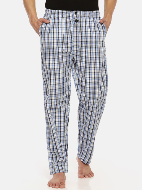 

Macroman M-Series Men White & Blue Checked Lounge Pants