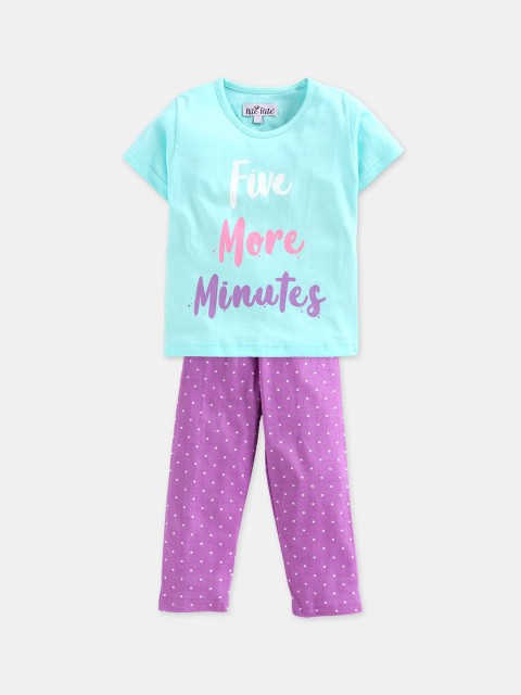 

Nite Flite Girls Blue & Purple Printed Night suit