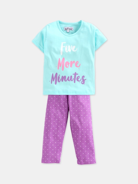 

Nite Flite Girls Blue & Purple Printed Night suit
