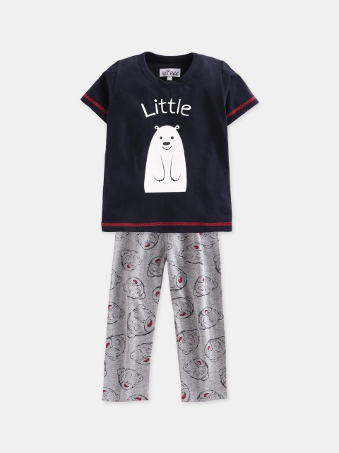 

Nite Flite Unisex Kids Black & Grey Printed Night suit