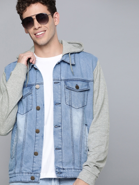 

HERE&NOW Men Blue Washed Denim Jacket