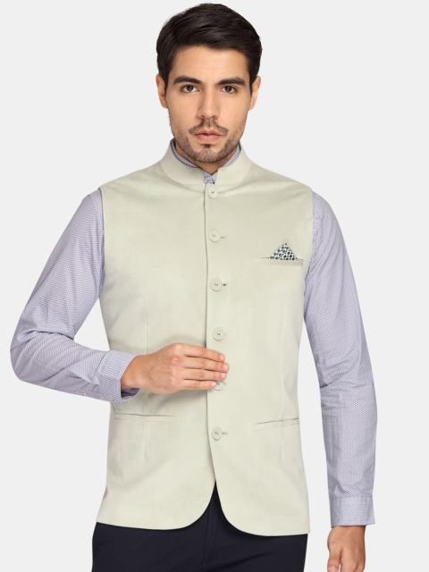 

Theme Men Green Solid Woven Nehru Jacket