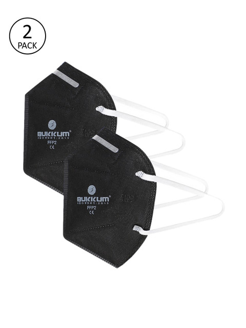 

BUKKUM Unisex Pack Of 2 Black Reusable 5-Ply N95 Mask