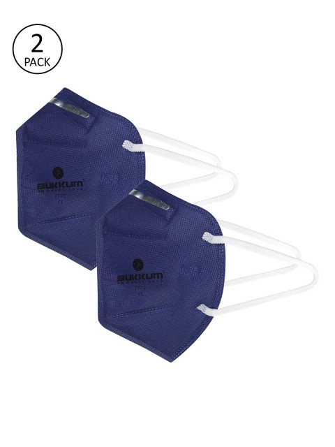 

BUKKUM Unisex Pack of 2 Blue Solid Reusable 5-Ply N95 Masks