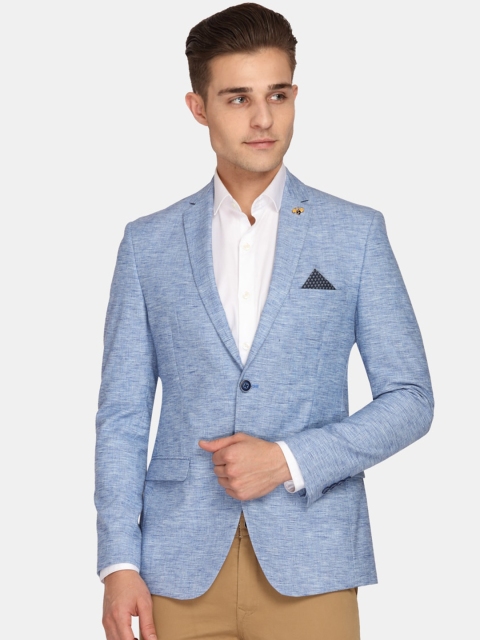 

Theme Men Blue Self-Design Slim-Fit Single-Breasted Casual Blazer