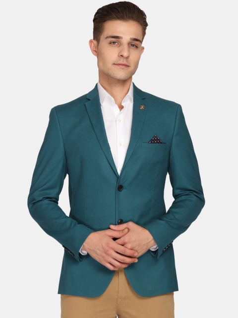 

Theme Men Green Solid Slim-Fit Single-Breasted Casual Blazer