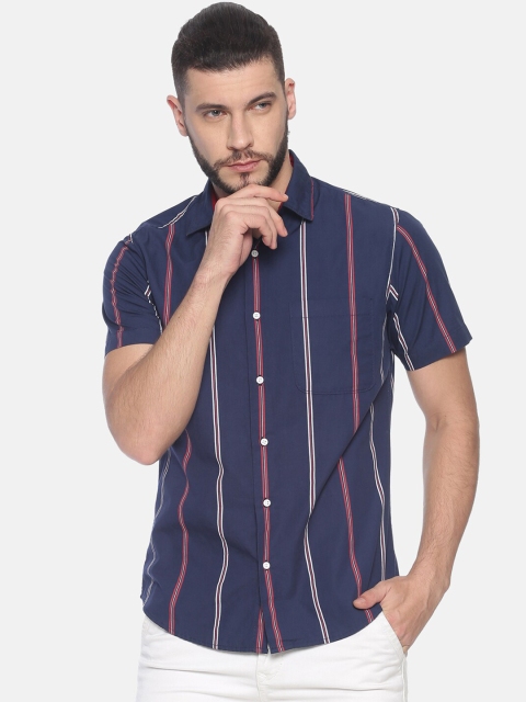 

IVOC Men Navy Blue Regular Fit Striped Casual Shirt