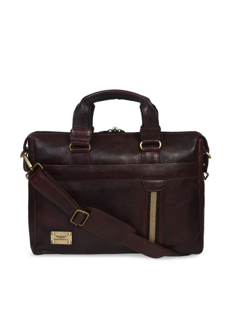 

CHRISTOPOLO Unisex Brown Solid Leather Laptop Bag