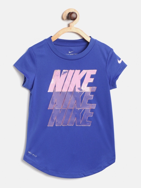 

Nike Girls Blue & Pink Brand Logo Print Futura Water Colour Scoop T-shirt