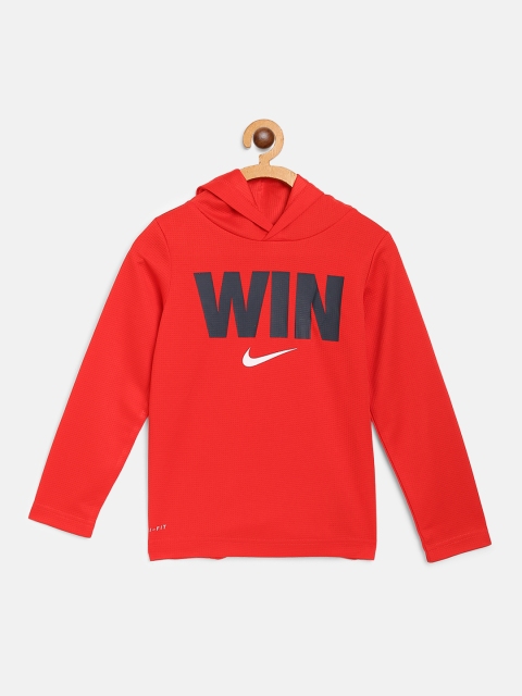 

Nike Boys Red Self Design Hooded Swoosh Just Do It DF T-shirt