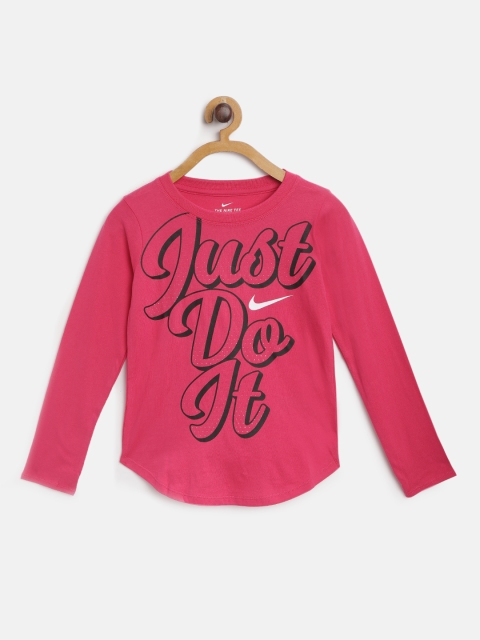 

Nike Girls Pink Black Typography Print JDI Script Pure Cotton T-shirt