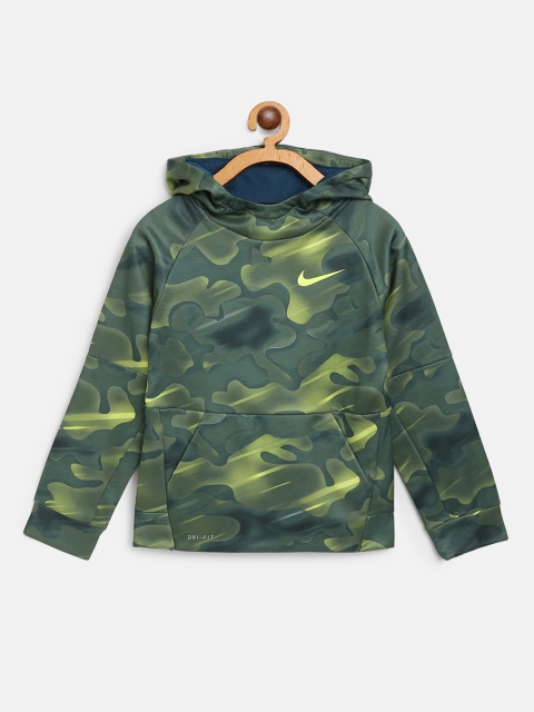 

Nike Boys Olive Green Therma Camouflage Print Hooded Sweatshirt