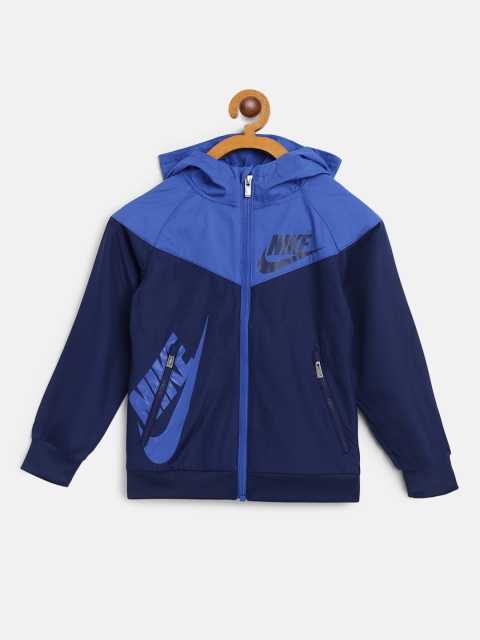 

Nike Boys Blue Colourblocked Windrunner Water Resistant Hooded Sporty Jacket