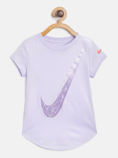 

Nike Girls Lavender Geometric Swoosh Print Modern Round Neck T-shirt