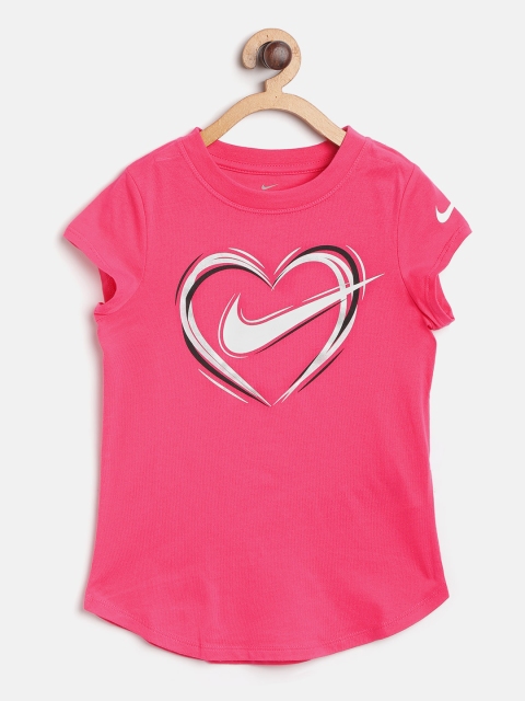 

Nike Girls Pink Stroke Heart Print Round Neck T-shirt